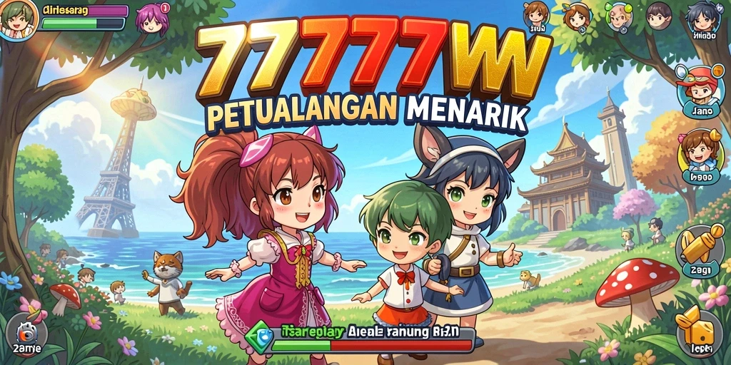 Tampilan gameplay <strong>7777W</strong> yang penuh aksi dan karakter anime yang menakjubkan.