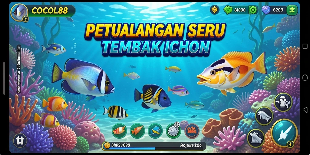 Screenshot gameplay COCOL88 saat membidik ikan dengan senjata.