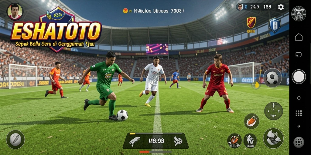 Tampilan utama gameplay ESHATOTO dengan aksi sepak bola yang mendebarkan.