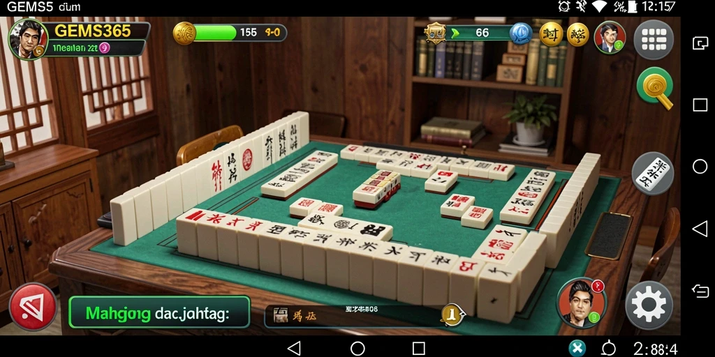 Tampilan gameplay GEMS365 yang menampilkan suasana permainan Mahjong yang menantang.