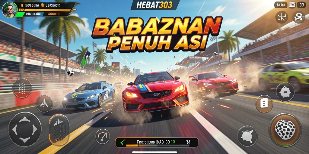 Screenshot menampilkan aksi balapan seru di HEBAT303.
