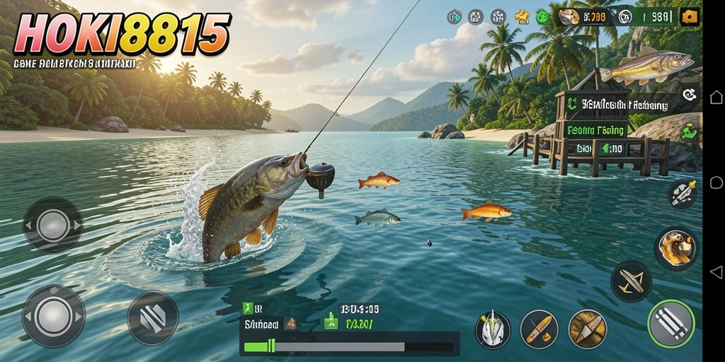 Tampilan gameplay HOKI8815 saat memancing dengan lingkungan yang menarik.