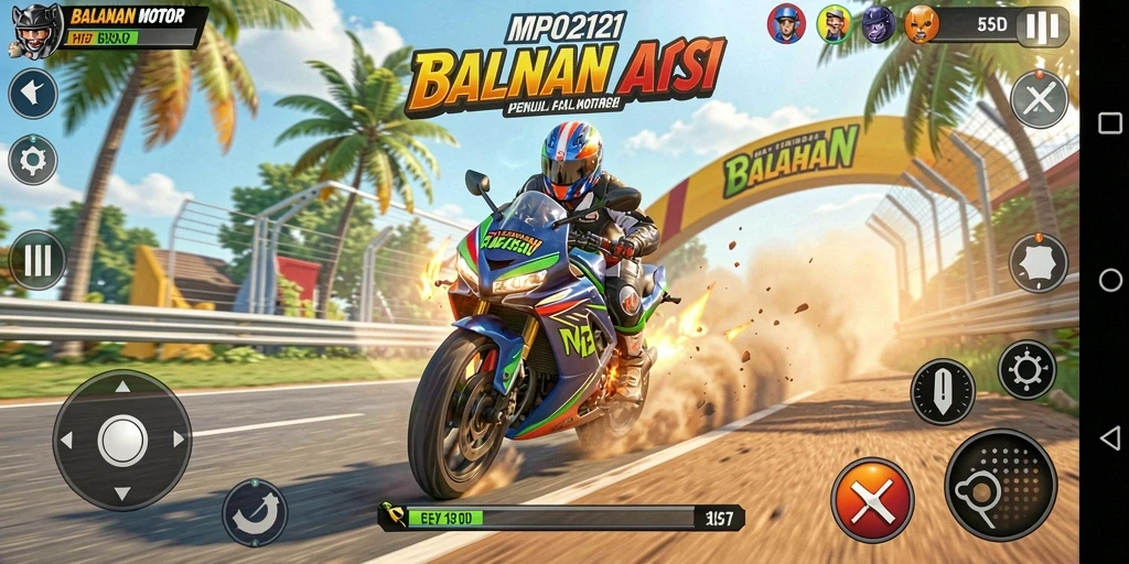Screenshot MPO2121 menampilkan aksi balapan motor yang mendebarkan.