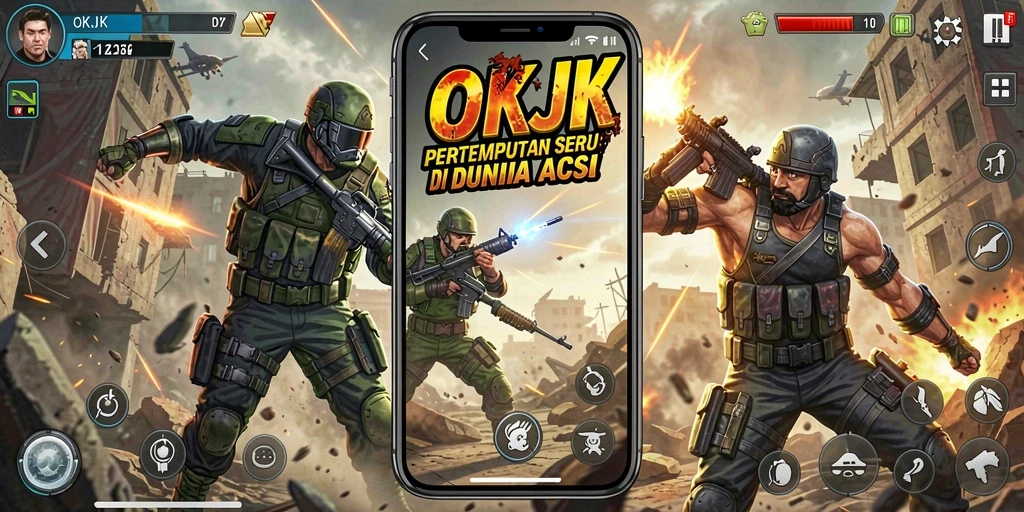 Tampilan aksi mendebarkan dari gameplay OKJK di arena pertempuran.