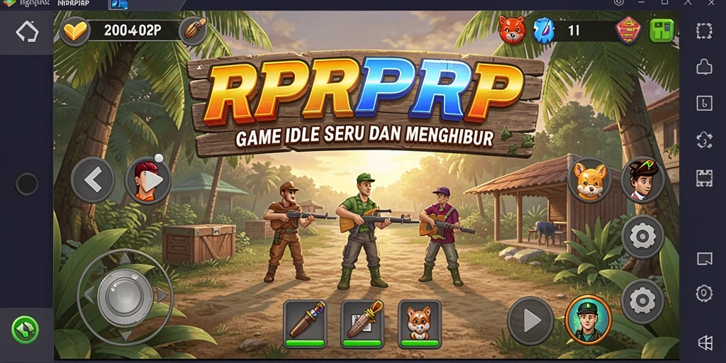 Screenshot gameplay RPRPRP menampilkan aksi santai dan pengelolaan sumber daya.