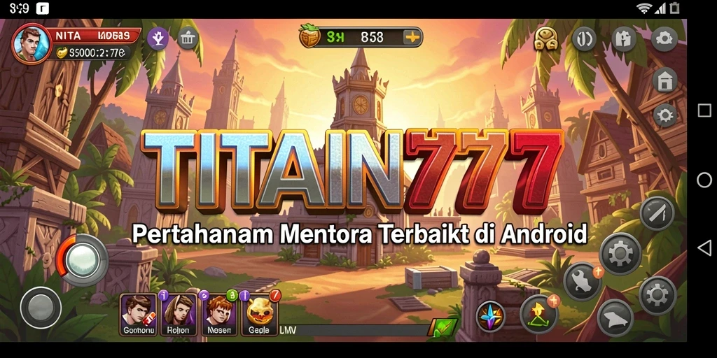 Screenshot gameplay TITAN777 yang menunjukkan aksi pertahanan menara.